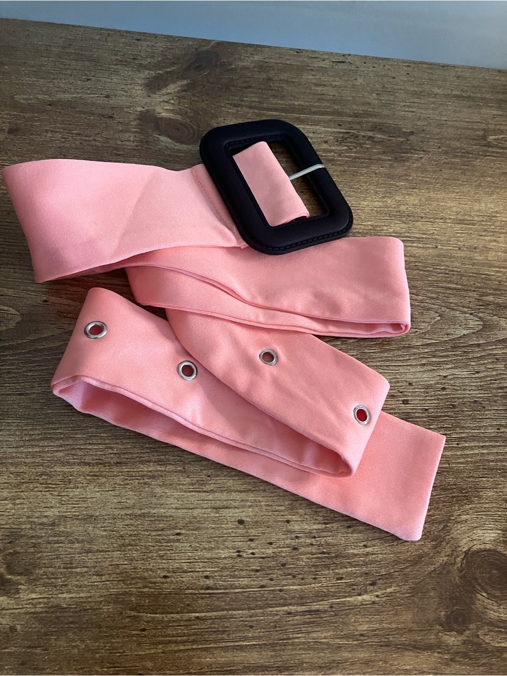 Pink Wide Fabric Belt with Black Buckle
